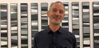 Artist Ian Johnson with painting "Calendar"