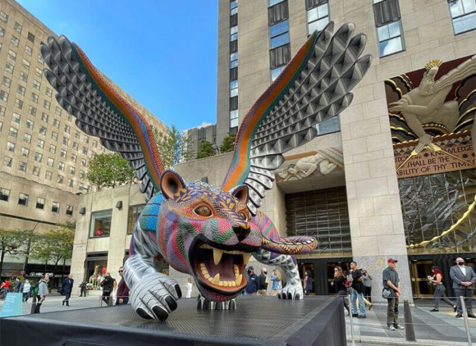 One of the alebrijes at the Rockefeller Center in New York City.