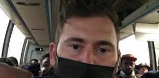 Ben Wein aboard the bus with migrants after his arrest in Chiapas.