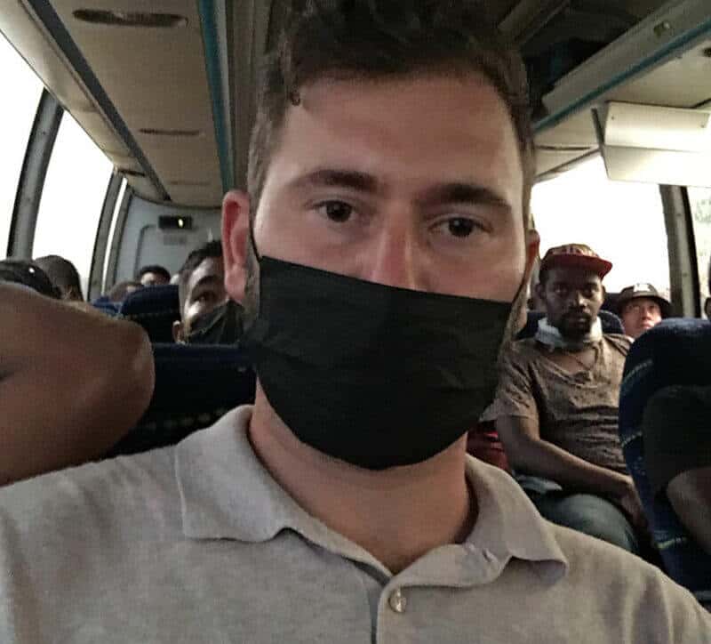 Ben Wein aboard the bus with migrants after his arrest in Chiapas.