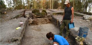 Archaeologist Melina García at work at Aguada Fénix