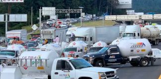 A gas trucks blockade in the capital on Monday.