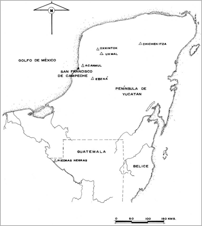 INAH map showing Maya ruins locations