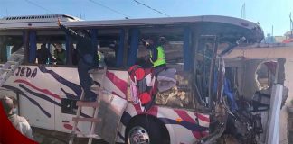 The accident scene in Joquicingo Friday morning.