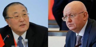 China's representative to the UN, Zhang Jun, and Russia's UN representative, Vasily Nebenzya