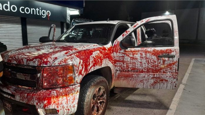 A truck splattered with 'blood' was among the vehicles seized.