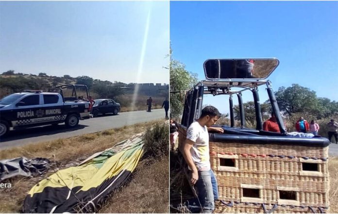 The hot air balloon crash landed near the La Legua-Teotihuacán highway on Monday.