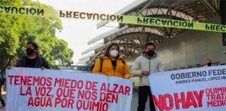 Parents of children with cancer protested at the Mexico City airport on Tuesday.