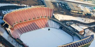 Commonwealth Stadium in snowy Edmonton.