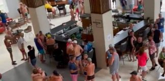Tourists take shelter in a Puerto Morelos hotel