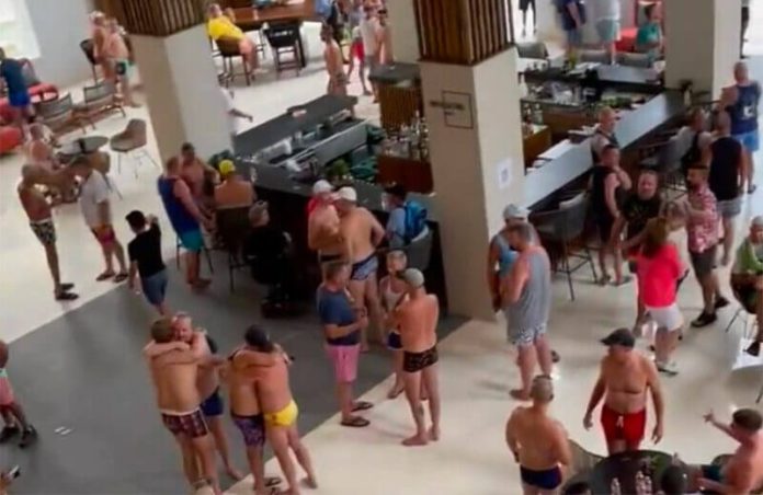 Tourists take shelter in a Puerto Morelos hotel