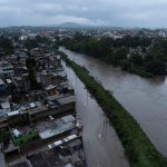 An aerial view of the overflowing Tula River.
