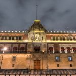 The National Palace of Mexico illuminated at night