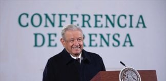 The president at his Monday morning conference.