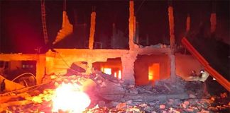 Damage from Monday night's blast at an illegal fireworks maker.