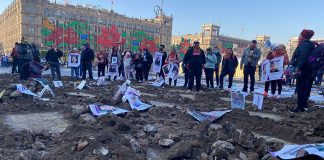 Mock graves in front of the National Palace