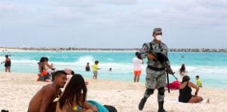 A National Guardsman on patrol on a Quintana Roo beach.