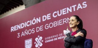 Mexico City Mayor Claudia Sheinbaum on stage at the Palace of Mining on Wednesday.