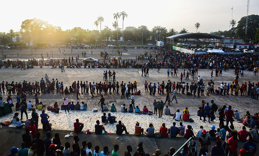 Long lines of migrants wait to make an appointment with the Mexican refugee agency Comar, in Tapachula, Chiapas.