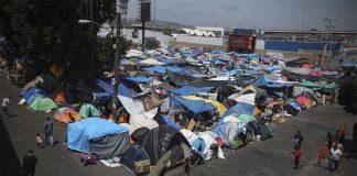 A migrant camp on the Mexico-U.S. border in Tijuana.