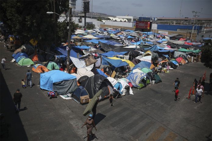 A migrant camp on the Mexico-U.S. border in Tijuana.