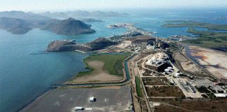 An aerial view of the port in Topolobampo