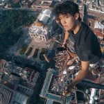 Serledios Ph at the top of the antenna on the iconic Mexico City skyscraper.