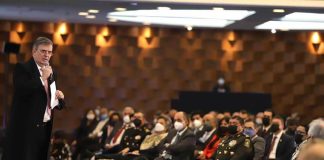 Foreign Minister Marcelo Ebrard with Mexican diplomats