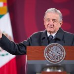 The president speaks at his morning press conference on Monday.