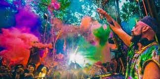 Festival-goers gather around a DJ at the Day Zero Festival in Tulum earlier this month.