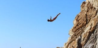 One of Acapulco's divers takes the 30-meter plunge.