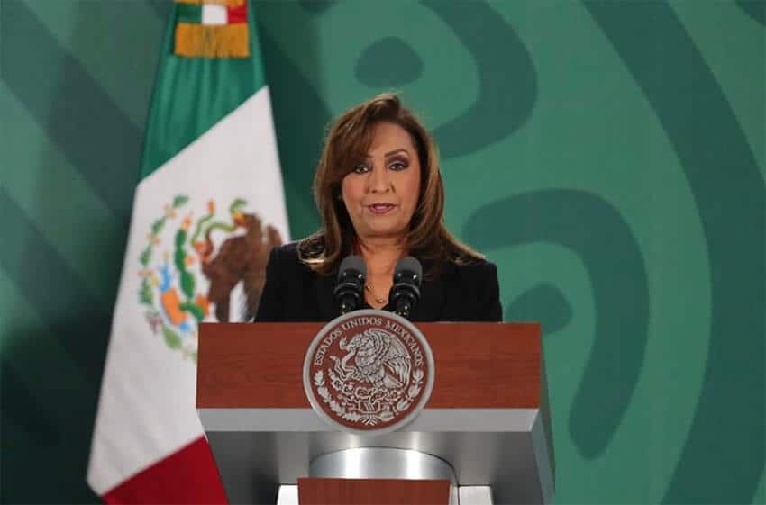 Tlaxcala Governor Lorena Cuéllar presented at Friday's presidential press conference, which was hosted in her state.