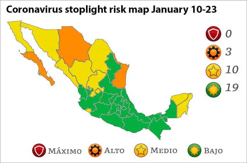 Orange and yellow are creeping back onto the most recent risk map, which took effect on Monday.