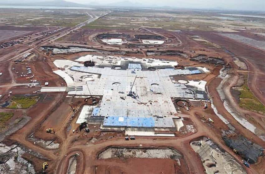 Construction at the proposed Mexico City airport in Texcoco, before the project was canceled.