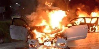 cars on fire in Caborca, Sonora
