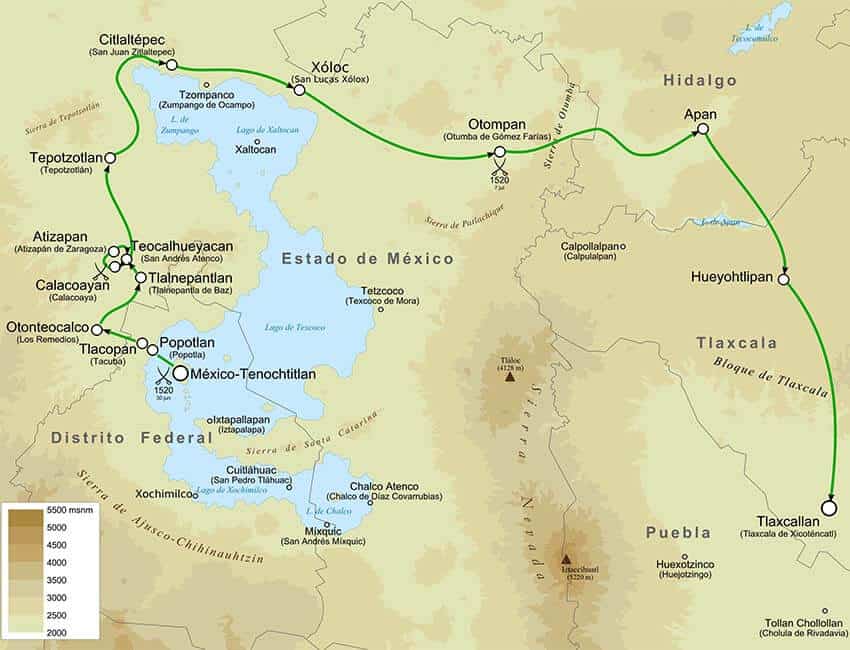 Hernan Cortes' escape route from Tenochtitlan