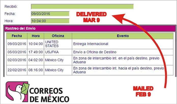 Mexican postal service delivery tracking