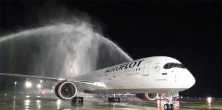 A Moscow-Cancún Aeroflot flight is baptized last November