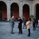 President López Obrador and other officials evacuated to the National Palace courtyard when the earthquake alarm sounded.