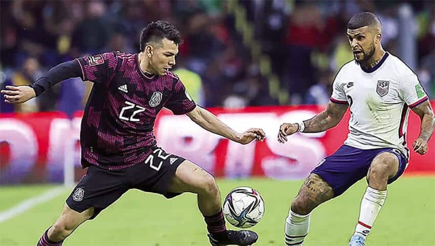 Mexican winger Hirving Lozano comes up against US defender Deandre Yedlin.