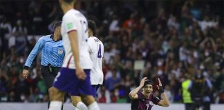 Center forward Raúl Jiménez calls for a foul at Thursday's game.