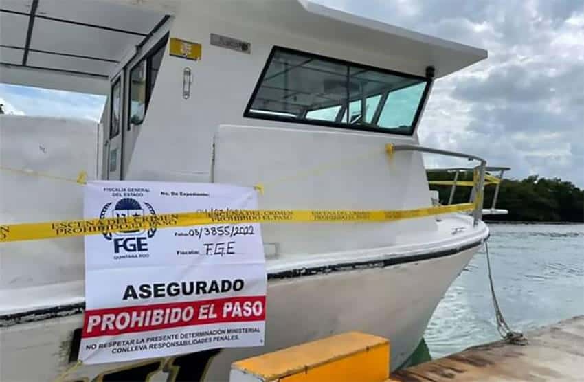 <i>Mr. Tom</i>, a boat belonging to the company Scuba Cancún, was seized after the fatal accident.