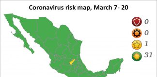 Only Querétaro remains medium-risk yellow on the most recent pandemic risk map.