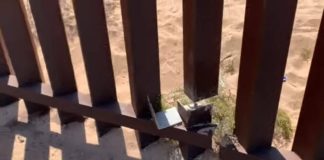 After using power tools to slice through a bollard, smugglers can push the dangling metal beam out of the way and walk through.