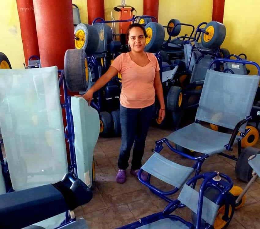 Amphibious wheelchairs at Cuastecomates Bay park, Mexico