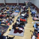 Ukrainian refugees in Tijuana sports center