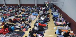 Ukrainian refugees in Tijuana sports center
