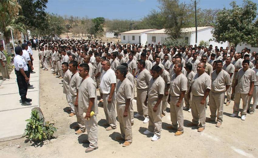 Prisoners line up in the Islas Marías penitentiary center before its closure in 2019.