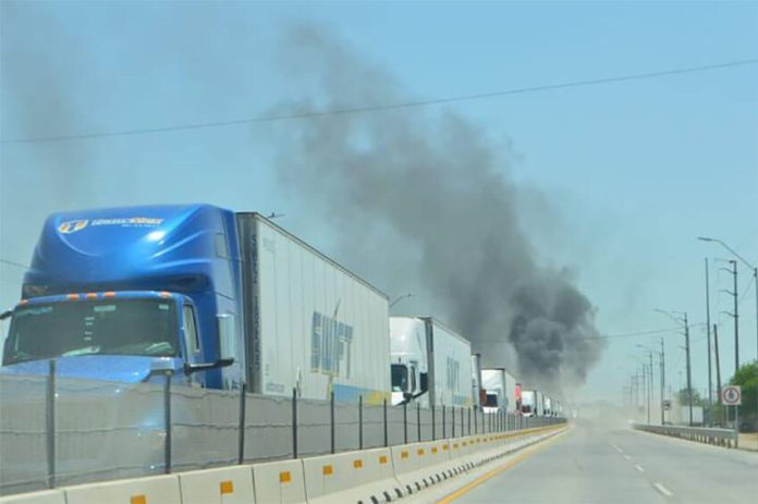 Long lines of trucks waited to cross the border into the U.S. last week, near Reynosa, Tamaulipas.