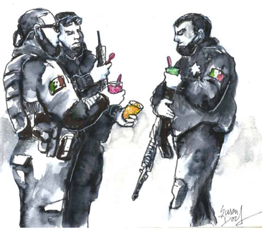 cops in Patzcuaro eating ice cream